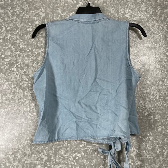 Jones Jeans Women's Blue Chambray Sleeveless Wrap Top - Size 14P - Western Boho - Picture 6 of 6